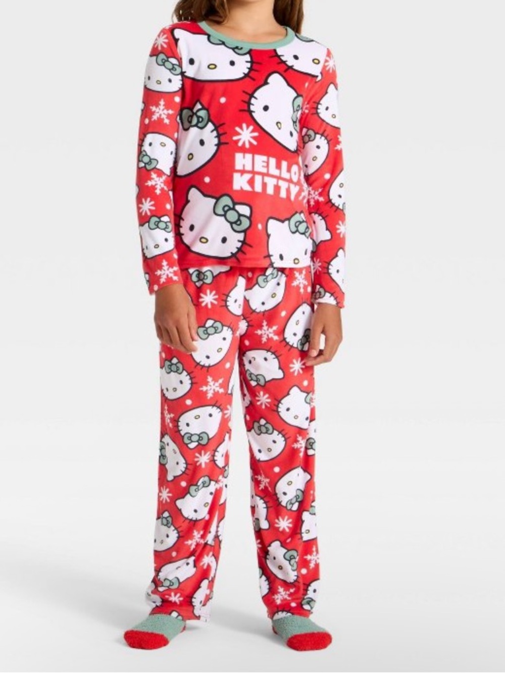 Hello Kitty Red and White Kids Pajama Set - Long Sleeve Holiday Sleepwear